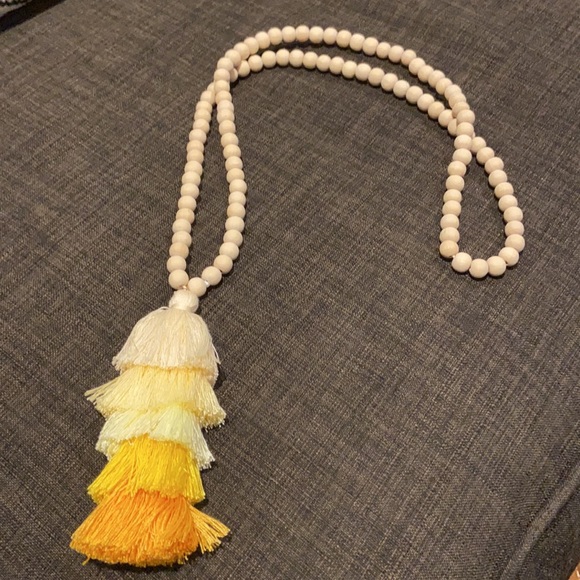 Tassel Beaded Necklace Yellow Vibes 23" - Picture 4 of 4